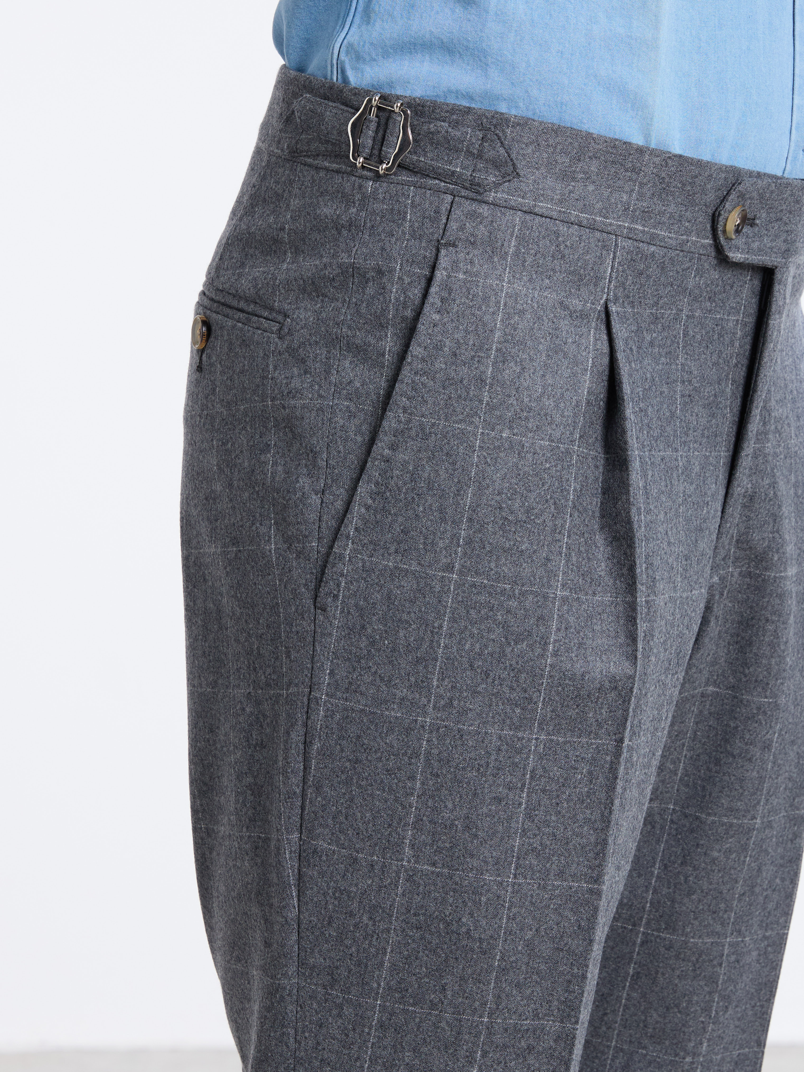 SINGLE-BREASTED WOOL CHECKED SUIT - GREY - LUIGI BORRELLI - NAPOLI